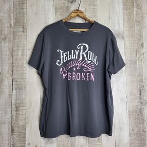 Jelly Roll "Beautifully Broken" Graphic Tee - Charcoal with Pink & White Size 00